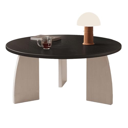 Wohnzimmertisch Mittelalterlicher Stil Rund Verdicktes Massivholz Stubentisch Breite Tischplatte Elegante Massivholzbeine Couchtisch für Wohnzimmer, Schlafzimmer(Black,90 * 42cm) von Generic