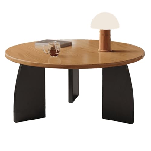 Wohnzimmertisch Mittelalterlicher Stil Rund Verdicktes Massivholz Stubentisch Breite Tischplatte Elegante Massivholzbeine Couchtisch für Wohnzimmer, Schlafzimmer(Brass,70 * 42cm) von Generic