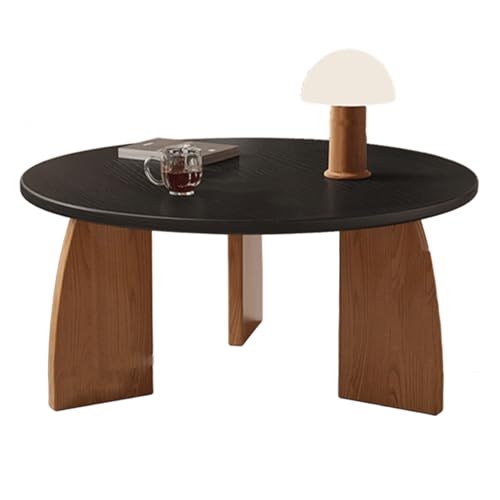 Wohnzimmertische Mittelalterlicher Stil Rund Verdicktes Massivholz Couchtische Breite Tischplatte Elegante Massivholzbeine Stubentisch für Wohnzimmer, Schlafzimmer(Black,80 * 42cm) von Generic