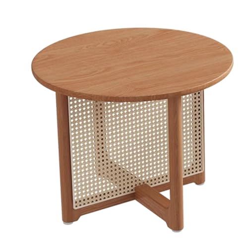 Wohnzimmertische Rund Mittelalterlicher Stil Eiche Couchtisch mit PE-Rattan-Seitenteilen Geräumige Tischplatte Stabile Beine Abgerundete Ecken Stubentisch für Wohnzimmer, Büro(Brass,60x40cm) von Generic