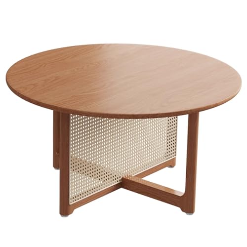 Wohnzimmertische Rund Mittelalterlicher Stil Eiche Couchtisch mit PE-Rattan-Seitenteilen Geräumige Tischplatte Stabile Beine Abgerundete Ecken Stubentisch für Wohnzimmer, Büro(Brass,80x40cm) von Generic