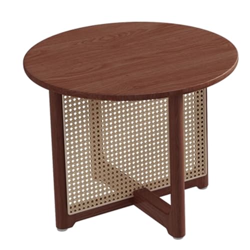 Wohnzimmertische Rund Mittelalterlicher Stil Eiche Couchtisch mit PE-Rattan-Seitenteilen Geräumige Tischplatte Stabile Beine Abgerundete Ecken Stubentisch für Wohnzimmer, Büro(Brown,60x40cm) von Generic