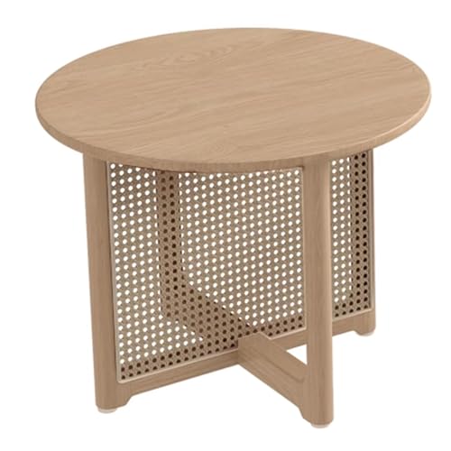 Wohnzimmertische Rund Mittelalterlicher Stil Eiche Couchtisch mit PE-Rattan-Seitenteilen Geräumige Tischplatte Stabile Beine Abgerundete Ecken Stubentisch für Wohnzimmer, Büro(Metallic,60x40cm) von Generic