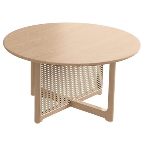 Wohnzimmertische Rund Mittelalterlicher Stil Eiche Couchtisch mit PE-Rattan-Seitenteilen Geräumige Tischplatte Stabile Beine Abgerundete Ecken Stubentisch für Wohnzimmer, Büro(Metallic,80x40cm) von Generic