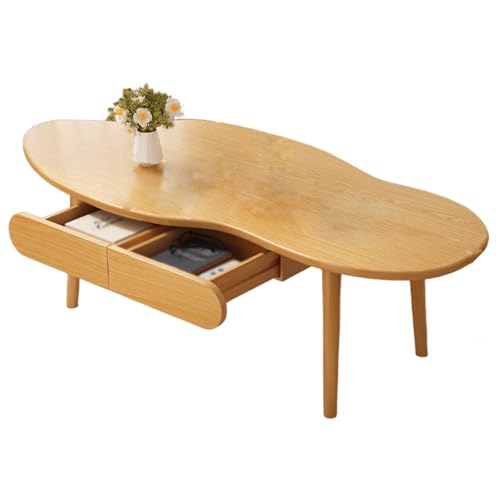 Wohnzimmertische Wolkenform Mittelalterlicher Stil Massivholz Couchtisch mit Doppelschubladen Breite Tischplatte Abgerundete Ecken Stubentisch für Wohnzimmer, Balkon und Büro(Brass) von Generic