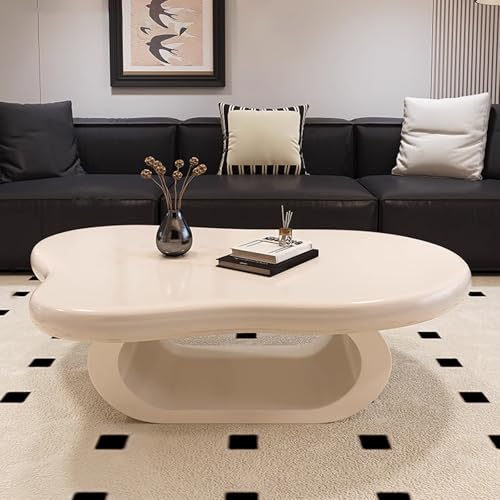Wolke Couchtisch für Wohnzimmer, Metallrahmen und Holztischplatte, Moderner Einfacher Unregelmäßiger Flippiger Teetisch Furniture für Kleine Räume Zuhause Wohnung(White,120 * 79cm/47.2 * 31in) von Generic