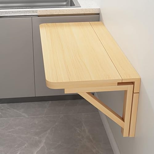 Wood Wall-Mounted Fold-Down Breakfast Bar & Dining Table with Brackets - Space-Saving Floating Laundry Room Table (L90xW40cm/L35xW16in) von Generic