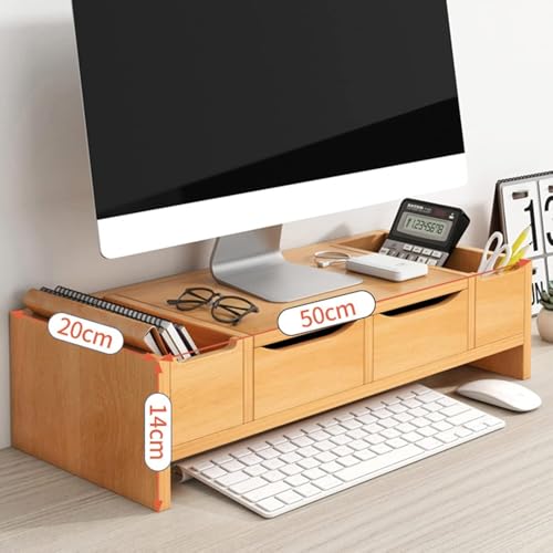 Woode Monitorständer Sparen Sie Platz Schreibtisch-Organizer Mit Schublade 2 Ebenen Monitor Riser Desktop-ständer Für Computer-flachbildfernseher, Brown, Cabinet Door von Generic