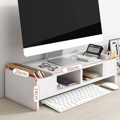 Woode Monitorständer Sparen Sie Platz Schreibtisch-Organizer Mit Schublade 2 Ebenen Monitor Riser Desktop-ständer Für Computer-flachbildfernseher, White, No Cabinet Door von Generic