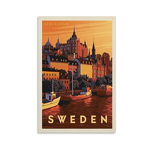 World Travel Retro Poster Schweden Stockholm Bild Druck Leinwand Poster Wandfarbe Kunst Poster Dekor Moderne Heimkunstwerke 20 x 30 cm von Generic