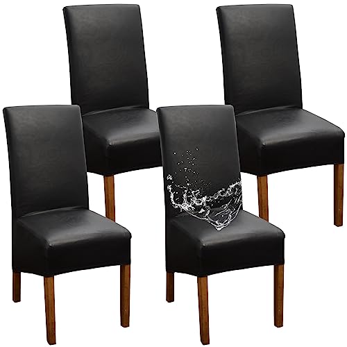 XL Stuhlhussen Wasserdicht PU Leder Stuhlbezüge Groß Stuhlbezug Universal Abnehmbarer Waschbarer Stühle Schutz (Schwarz,4 Stück) von Generic