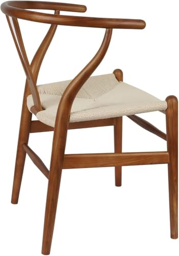 Y-Stuhl (Wishbone Chair), Esszimmerstuhl aus massivem Holz im Mid-Century-Stil mit Armlehne und Hanfsitz of(Size:Pack of 1,Color:Ash Wood Black) von Generic