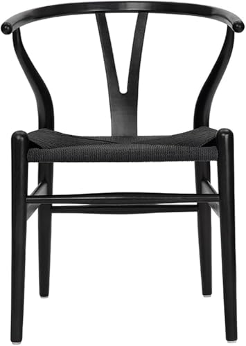 Y-Stuhl (Wishbone Chair), Esszimmerstuhl aus massivem Holz im Mid-Century-Stil mit Armlehne und Hanfsitz of(Size:Pack of 1,Color:Ash Wood - Walnut) von Generic