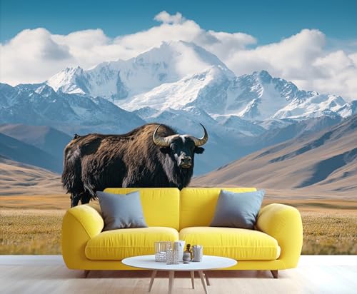 Yak Tapete Natur Landschaft Mädchenzimmer Tapete Schneeberg Wandbild Blauer Himmel und Weiße Wolken Tapeten für Wohnzimmer Schlafzimmer Wandbild Poster 232X158cm von Generic