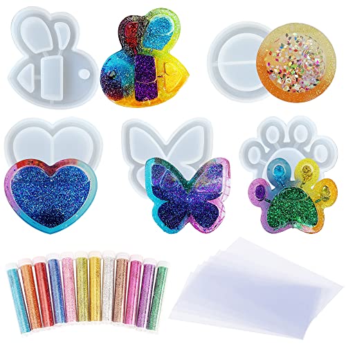 Yayatty Gießform Resin Mold, 5 Stück Shaker Silikonform DIY Treibsand Gießformen Schmuck mit PVC Blätter und Pailletten für Die Schmuckherstellung, Heimtextilien Yayatty Gießform Resin Mold, 5 Stück Shaker Silikonform DIY Treibsand Gießformen Schmuck mit PVC Blätter und Pailletten für Die Schmuckherstellung, Heimtextilien von Generic