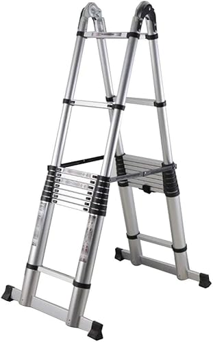 Zcf Teleskopleiter Teleskopleiter Mit Doppelter Stabilisatorstange, A Rahmen Aluminium Teleskop Tragbare Leiter Für Home Office DIY Builder, 4.0m/13.1ft von Generic