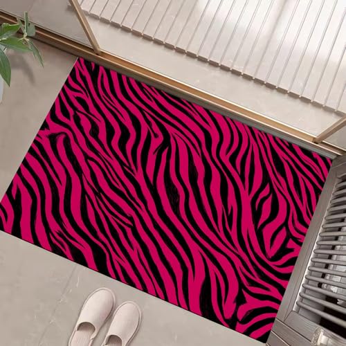 Zebra-Print Schmutzfangmatte Innen 45 X 75 cm, Stilvoll Schlicht Fußmatte Innen, rutschfeste Fußmatte Waschbar, Eingangsteppich, Sauberlaufmatte Saugstarke, Türmatte Für Eingang, Haustür (Rosa) von Generic