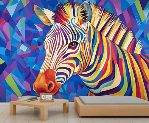 Zebra Tapete Geometrische Wandbilder für Schlafzimmer Bunte Tapete für Wohnzimmer Abstrakter Tierdruck Wandpapier Dekor Wandbild Kinderzimmer 300 X 210 cm von Generic