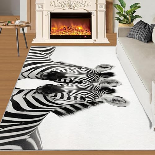 Zebra Teppich Schwarz-Weißes Wildtier Kinderteppiche Modernes Minimalistisches Tier 70x120 Rug Zebra Vorleger Rutschfester Teppich Für Stark Frequentierte Bereiche von BEQUTIY
