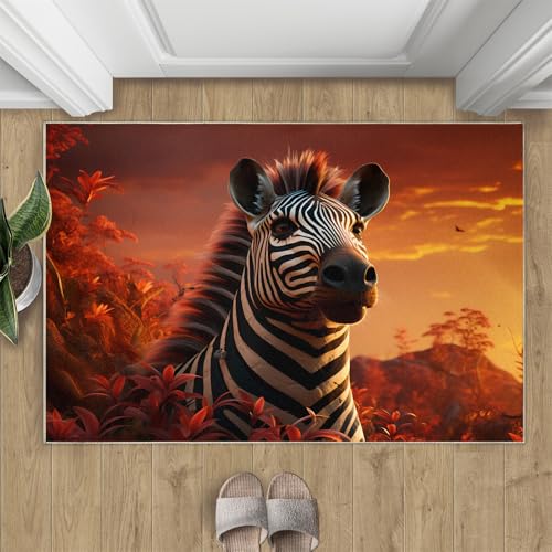 Zebra Teppich Sonnenuntergang In Der Natur Kleine Teppiche Wildtier 50x80 Rug Zebra Vorleger Rutschfester Teppich Für Stark Frequentierte Bereiche von BEQUTIY