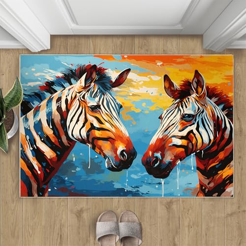 Zebra Teppich Wunderschöne Blau-Orange Graffiti Kleine Teppiche Bunte Zebrastreifen 50x80 Rug Tier Vorleger Rutschfester Teppich Für Stark Frequentierte Bereiche Zebra Teppich Wunderschöne Blau-Orange Graffiti Kleine Teppiche Bunte Zebrastreifen 50x80 Rug Tier Vorleger Rutschfester Teppich Für Stark Frequentierte Bereiche von BEQUTIY