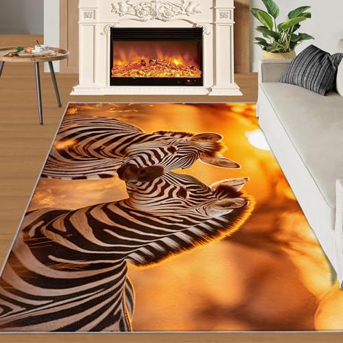 Zebra Teppich Wunderschöne Sonnenuntergangslandschaft Kinderteppiche Wildtier 70x120 Rug Zebra Vorleger Rutschfester Teppich Für Stark Frequentierte Bereiche von BEQUTIY