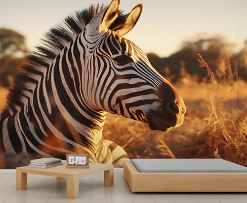 Zebra Wandbild Sonnenuntergang Landschaftstapete Naturlandschaft Wandbild Tapete Grasland/Baum Wandpapier für Mädchen Schlafzimmer Wandbilder Wohnzimmer Sofa Großes Tv Hintergrundbild Gemälde Poster von Generic
