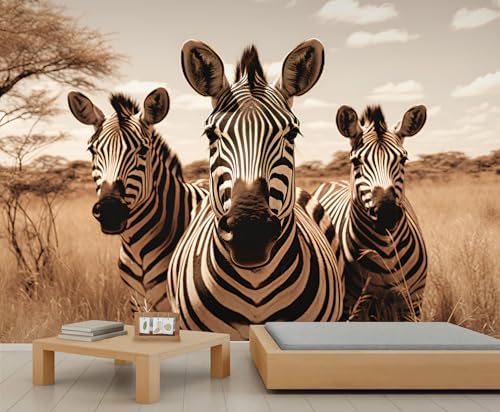 Zebra Wandbilder Grasland Natürliche Landschaftstapete Klarer Himmel Tapete für Mädchen Spärliche Baumtapete für Mädchen Schlafzimmer Wohnzimmer Sofa Tv Hintergrunddekoration Großes Wandbild Poster von Generic