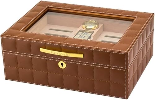Zedernholz Humidor Zigarrenkiste Leder Oberfläche Große Kapazität Von 50 Zigarren Zigarrenaufbewahrungsbox Mit Hygrometer Luftbefeuchter, Brown von Generic