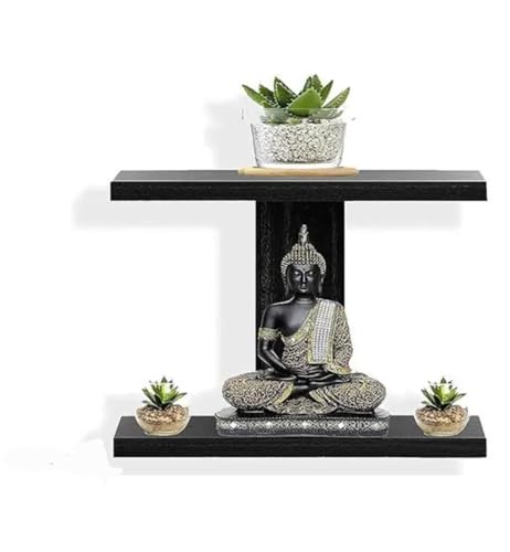 Zen Garden Meditations-Buddha-Statue, Ausstellungsregal, schwarzes Holz, 2-stöckiges Design mit künstlichen Sukkulenten, orientalische Heimdekoration Zen Garden Meditations-Buddha-Statue, Ausstellungsregal, schwarzes Holz, 2-stöckiges Design mit künstlichen Sukkulenten, orientalische Heimdekoration von Generic