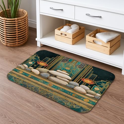 Zen Stones Badematte, künstlerisches geometrisches Design für Badezimmer, ruhige florale Akzente, Duschvorleger, rutschfest, saugfähig, Memory-Schaum-Matten für Heimdekoration, 40,6 x 61 cm Zen Stones Badematte, künstlerisches geometrisches Design für Badezimmer, ruhige florale Akzente, Duschvorleger, rutschfest, saugfähig, Memory-Schaum-Matten für Heimdekoration, 40,6 x 61 cm von Generic