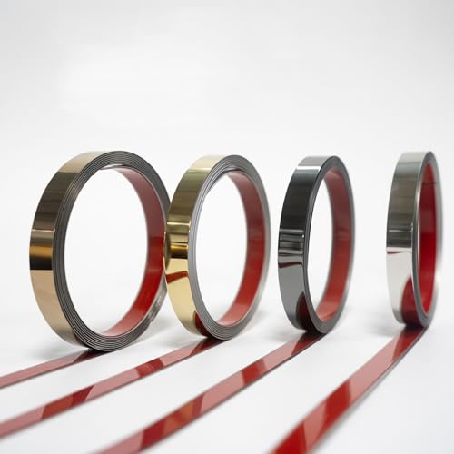 Zierleisten Selbstklebend Wandleisten schwarz metallisiert selbstklebend wasserdicht Metallstreifen mit Spiegeloberfläche für Tür Wand Spiegel Möbel Kleiderschrank 10 mm x 50 m von Generic