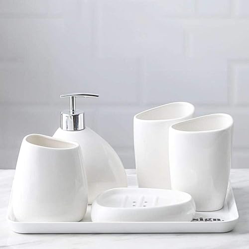Zimmerzubehör-Set, Keramik-zimmerzubehör-Set Weiß, Elegt Zubehör-Set Porzellan-ilude-seifenspender, Zahnputzbecher, Mundwasserbecher, Seifenschale, B Zimmerzubehör-Set, Keramik-zimmerzubehör-Set Weiß, Elegt Zubehör-Set Porzellan-ilude-seifenspender, Zahnputzbecher, Mundwasserbecher, Seifenschale, B von Generic