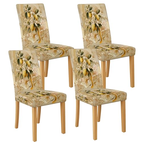 Zitronenblüten-Stuhlhussen für Esszimmerstühle, dehnbar und waschbar, Spandex-Sitzschoner, elegante dekorative Schonbezüge für Küche, Esszimmer, 4 Stück von Generic
