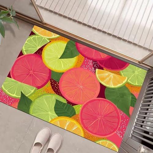 Zitronenillustration Fußmatte - rutschfeste Schmutzfangmatte Korallenrosa Für Innen, Fußabtreter Einfach Frisch Für Flur, Eingangsbereich & Überdachten Außenbereich - 45 X 75 cm von Generic