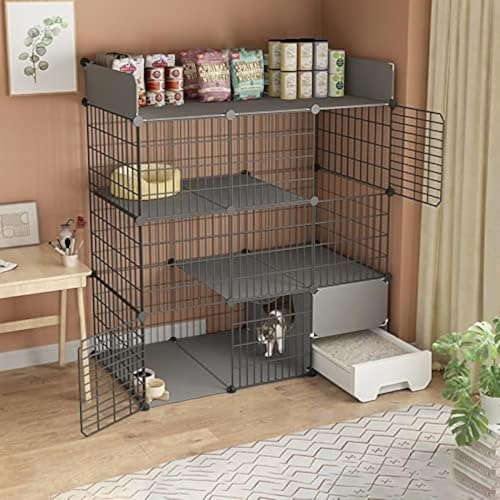Zusammenklappbarer Haustierkäfig, Kätzchenkäfig Für Wohnungskatzen, Katzenkäfig Mit Katzentoilette, 2-stufiger Katzenkäfig Groß, DIY Haustierlaufstall, Für Kätzchenübung, 111 * 49 * 124cm-A von Generic