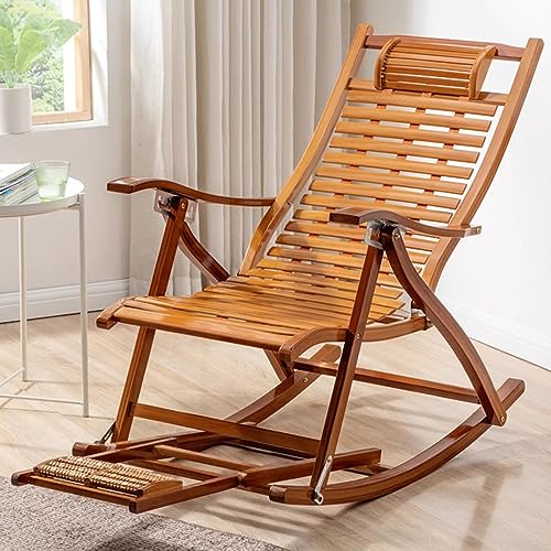 Zusammenklappbarer Schaukelstuhl aus Bambus mit verstellbarer Rückenlehne, Kopfstütze und Fußstütze, tragbar für Strand und Outdoor. von Generic
