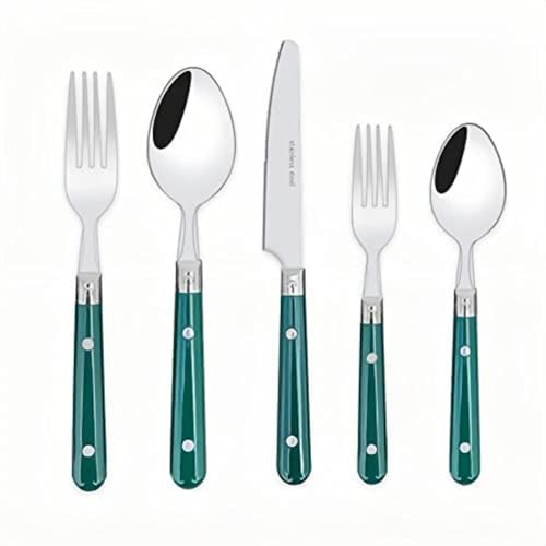 Zwei Nagel Klammer Griffe Küche Edelstahl Besteck Geschirr Besteck Set Steak Messer Gabel Löffel Teelöffel (Grün,5 Stück) von Generic
