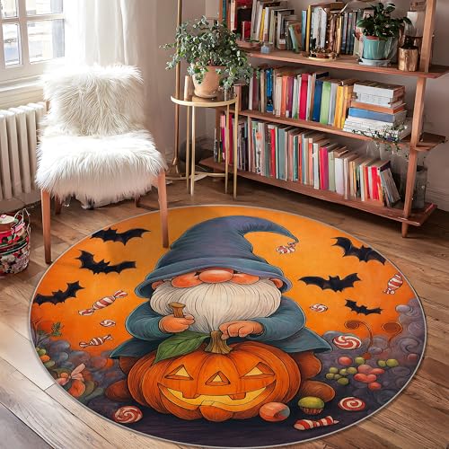 Zwergteppich, Halloween, Fantasievoller Kürbis, Fledermäuse, Halloween, Orange, niedriger Flor, Fußmatte, Kreisdruck, Akzente, Teppich, Badezimmer, Nachttisch, Eingangstür, Dekoration, 122 x 122 cm Zwergteppich, Halloween, Fantasievoller Kürbis, Fledermäuse, Halloween, Orange, niedriger Flor, Fußmatte, Kreisdruck, Akzente, Teppich, Badezimmer, Nachttisch, Eingangstür, Dekoration, 122 x 122 cm von Generic