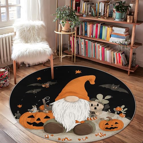 Zwergteppich, Halloween, Fantasievoller Kürbis, Fledermaus, Halloween, Orange, niedriger Flor, rund, Überwurf, Teppich, Kanteneinfassung, Badezimmer, Eingang, Nachttisch, Tür, Dekoration, 122 x 122 cm Zwergteppich, Halloween, Fantasievoller Kürbis, Fledermaus, Halloween, Orange, niedriger Flor, rund, Überwurf, Teppich, Kanteneinfassung, Badezimmer, Eingang, Nachttisch, Tür, Dekoration, 122 x 122 cm von Generic