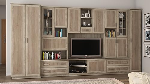 e-Meblast Wohnwand CYKLON - Schrankwand - Vitrinen - Hängeschrank - Wohnzimmer - Klassisches Design - Elegant Möbel - Wohnzimmerschränke - BxHxT 400x210x53-4 Schränke - TV-Lowboard - Anbauwand von Generic