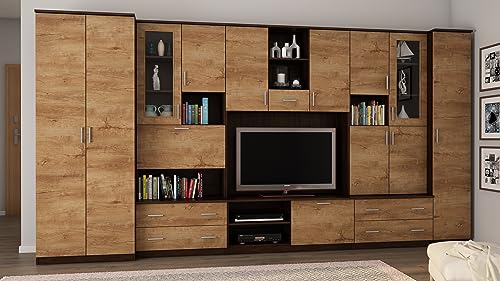 e-Meblast Wohnwand CYKLON - Schrankwand - Vitrinen - Hängeschrank - Wohnzimmer - Klassisches Design - Elegant Möbel - Wohnzimmerschränke - BxHxT 400x210x53-4 Schränke - TV-Lowboard - Anbauwand von Generic