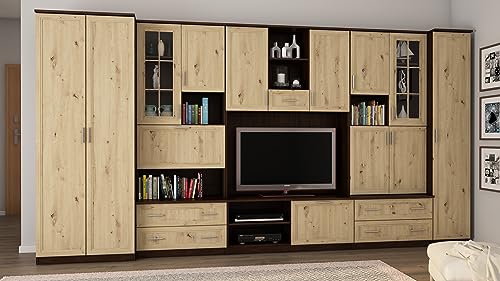 e-Meblast Wohnwand CYKLON - Schrankwand - Vitrinen - Hängeschrank - Wohnzimmer - Klassisches Design - Elegant Möbel - Wohnzimmerschränke - BxHxT 400x210x53-4 Schränke - TV-Lowboard - Anbauwand von Generic