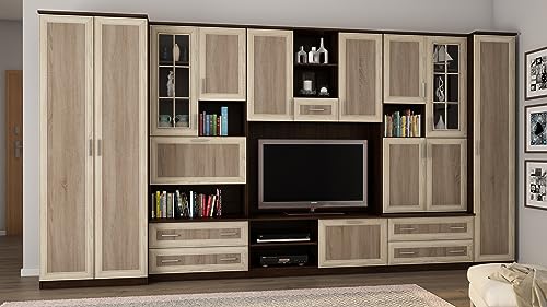 e-Meblast Wohnwand CYKLON - Schrankwand - Vitrinen - Hängeschrank - Wohnzimmer - Klassisches Design - Elegant Möbel - Wohnzimmerschränke - BxHxT 400x210x53-4 Schränke - TV-Lowboard - Anbauwand von Generic
