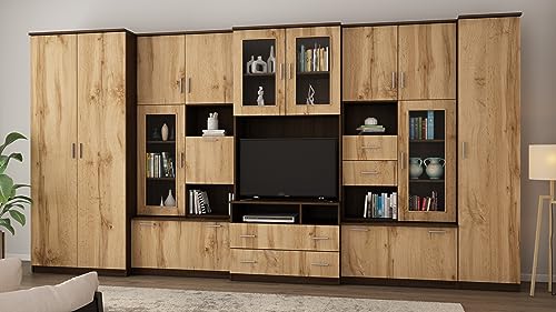 eMeblast Wohnwand Lena - Schrankwand - Vitrinen - Hängeschrank - Wohnzimmer - Klassisches Design - Elegant Möbel - Wohnzimmerschränke - BxHxT 405x210x53-5 Schränke - TV-Schränke - Dark Sonoma/Wotan eMeblast Wohnwand Lena - Schrankwand - Vitrinen - Hängeschrank - Wohnzimmer - Klassisches Design - Elegant Möbel - Wohnzimmerschränke - BxHxT 405x210x53-5 Schränke - TV-Schränke - Dark Sonoma/Wotan von Generic
