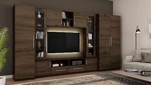 eMeblast Wohnwand Neptun - Schrankwand - Vitrinen - Hängeschrank - Wohnzimmer - Klassisches Design - Elegant Möbel - Wohnzimmerschränke - BxHxT 370x200x52-2 Schränke - TV-Lowboard - Anbauwand von Generic