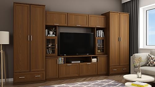 eMeblast Wohnwand Tajga - Schrankwand - Vitrinen - Hängeschrank - Elegant Möbel - Wohnzimmerschränke - BxHxT 360x210x53-2 Schränke - TV-Lowboard - Anbauwand (Kirsche) von Generic