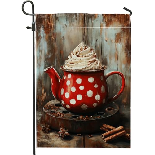 hof-Flagge Gemütliche Winter-Heiße Schokolade, Rote Polka Dot Teekanne Mit Schlagsahne 30X45Cm Banner Mit Schnallen Uv-Beständig Outdoor-Banner Für Balkon Drinnen Innenhof von Generic