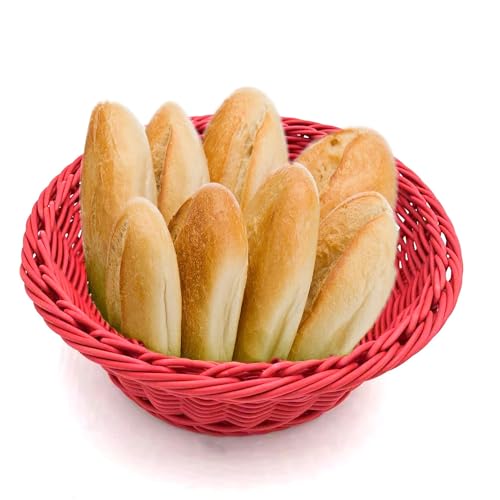 nanologi Mehrzweck-Korb, Rund Aufbewahrungskorb, Durchmesser: 24 cm, Geeignet für Hotel und Gastronomie, Geflochtener Mehrzweck Korb Kunststofffaser, Brotkorb, Geschenkkorb - Rot von Generic