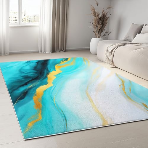 rutschfest Pflegeleicht Teppich 140 x 200 cm, Flanell Wurfteppich mit Elegant Marmor Goldene Textur Gedrucktes Muster, Kuscheliger Türkis Teppiche mit Anti-Rutsch-Unterseite rutschfest Pflegeleicht Teppich 140 x 200 cm, Flanell Wurfteppich mit Elegant Marmor Goldene Textur Gedrucktes Muster, Kuscheliger Türkis Teppiche mit Anti-Rutsch-Unterseite von Generic
